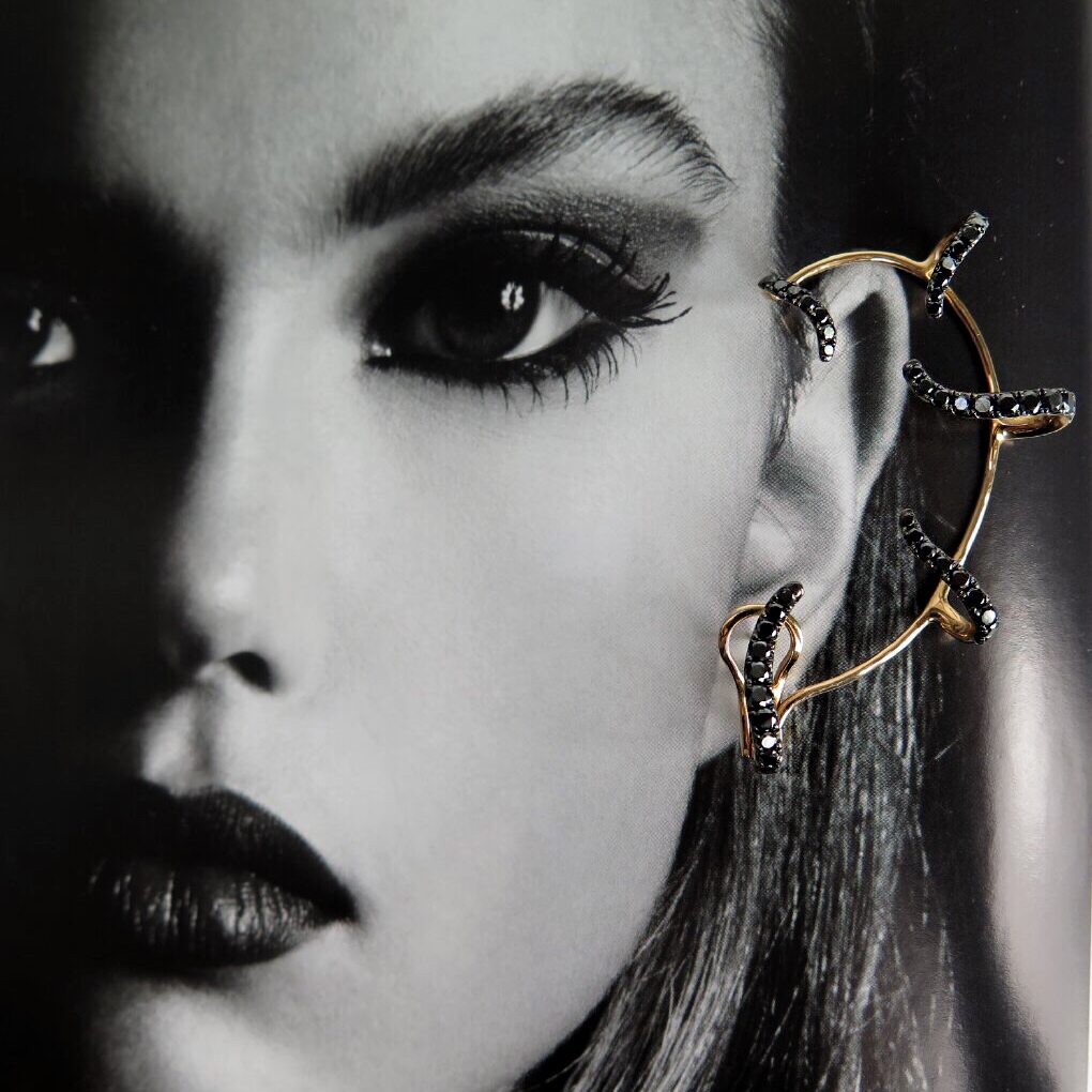 Rose gold black diamond earring 1
